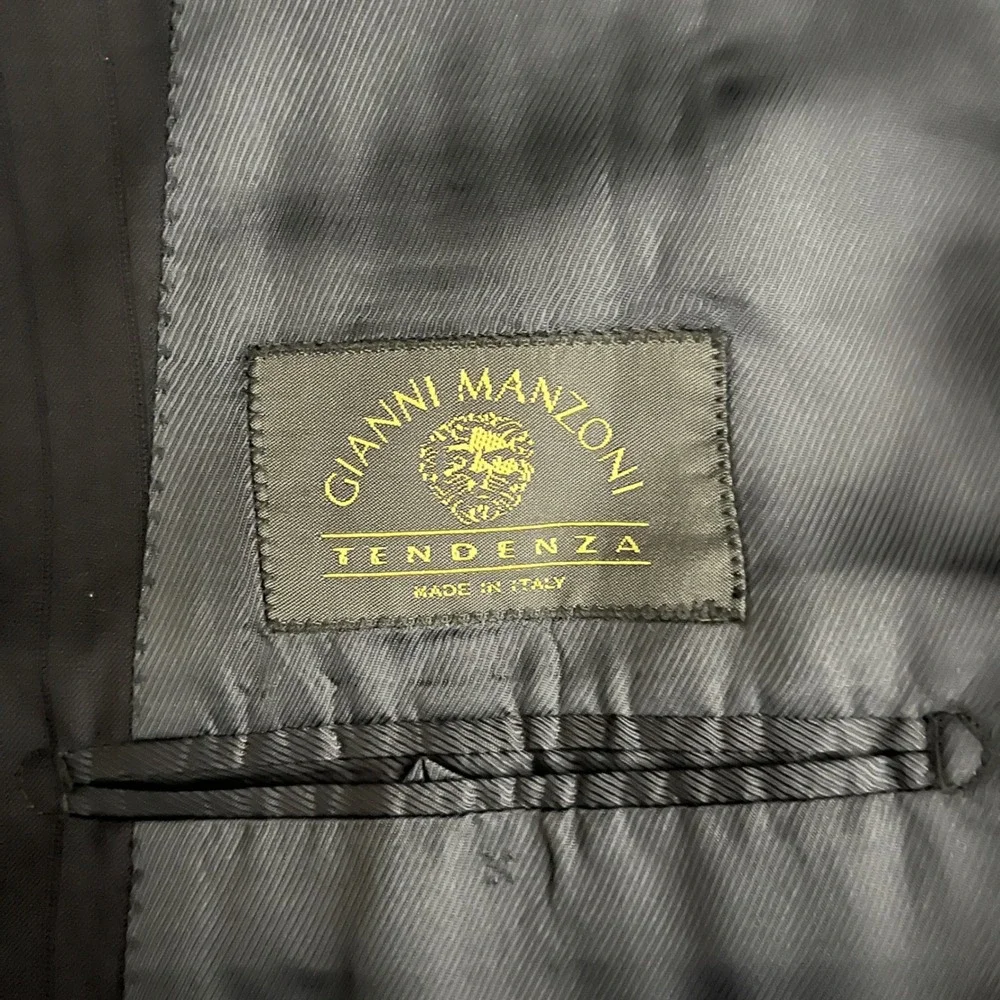 Gianni Manzoni Suit Mens‎ 44L 36W Navy Blue Pinstripe Zegna Wool Double Breasted